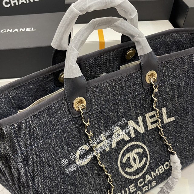 Chanel專櫃新款tote bag女包 香奈兒小號牛仔黑色沙灘包 djc6870